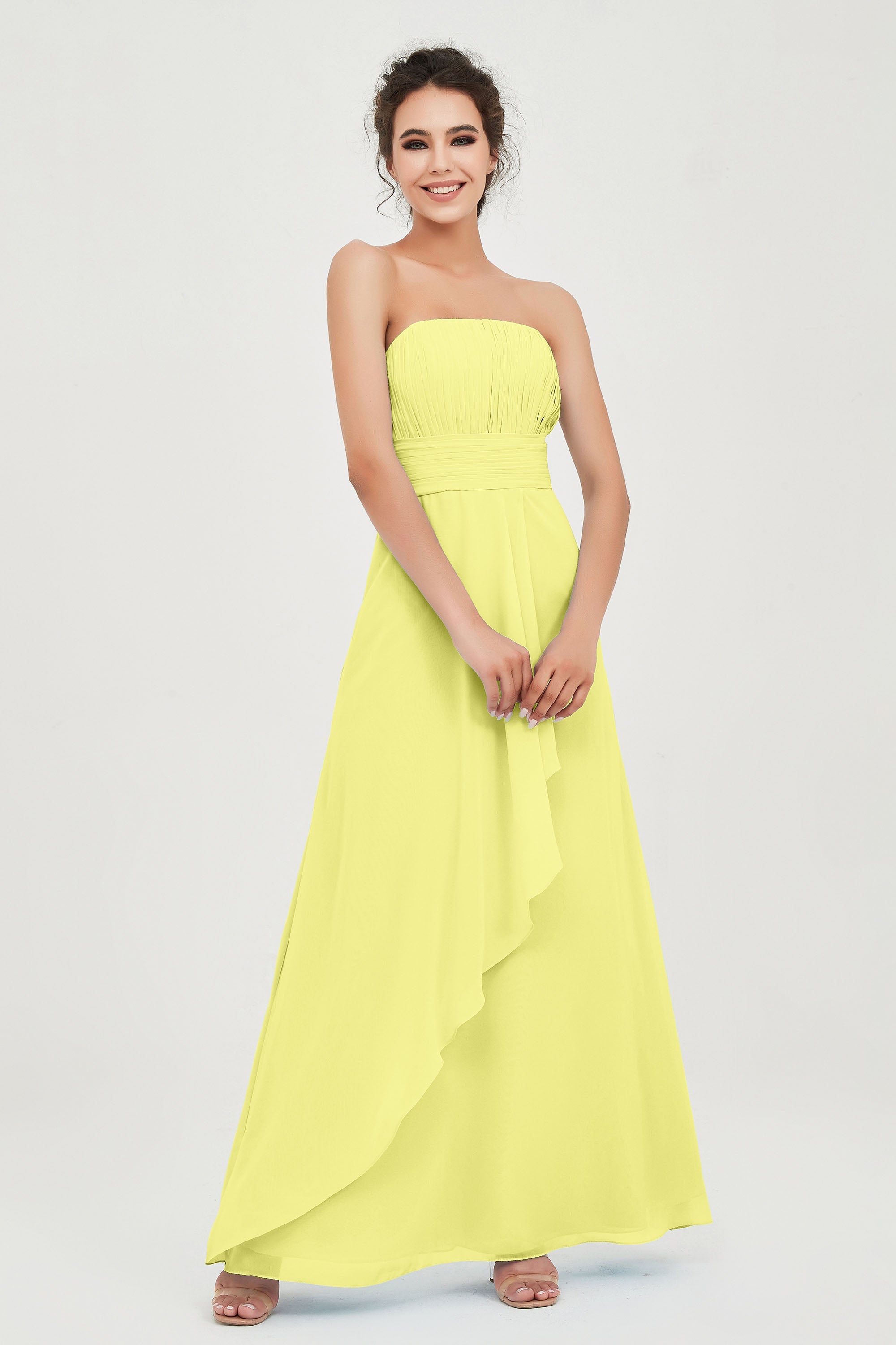 Strapless Long Bridesmaid Dresses Chiffon Strapless Sleeveless Formal Evening Dress Gowns