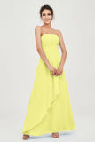 Strapless Long Bridesmaid Dresses Chiffon Strapless Sleeveless Formal Evening Dress Gowns