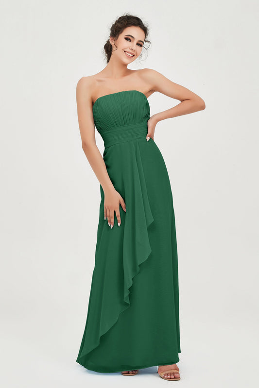 Strapless Long Bridesmaid Dresses Chiffon Strapless Sleeveless Formal Evening Dress Gowns