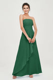 Strapless Long Bridesmaid Dresses Chiffon Strapless Sleeveless Formal Evening Dress Gowns