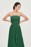 Strapless Long Bridesmaid Dresses Chiffon Strapless Sleeveless Formal Evening Dress Gowns