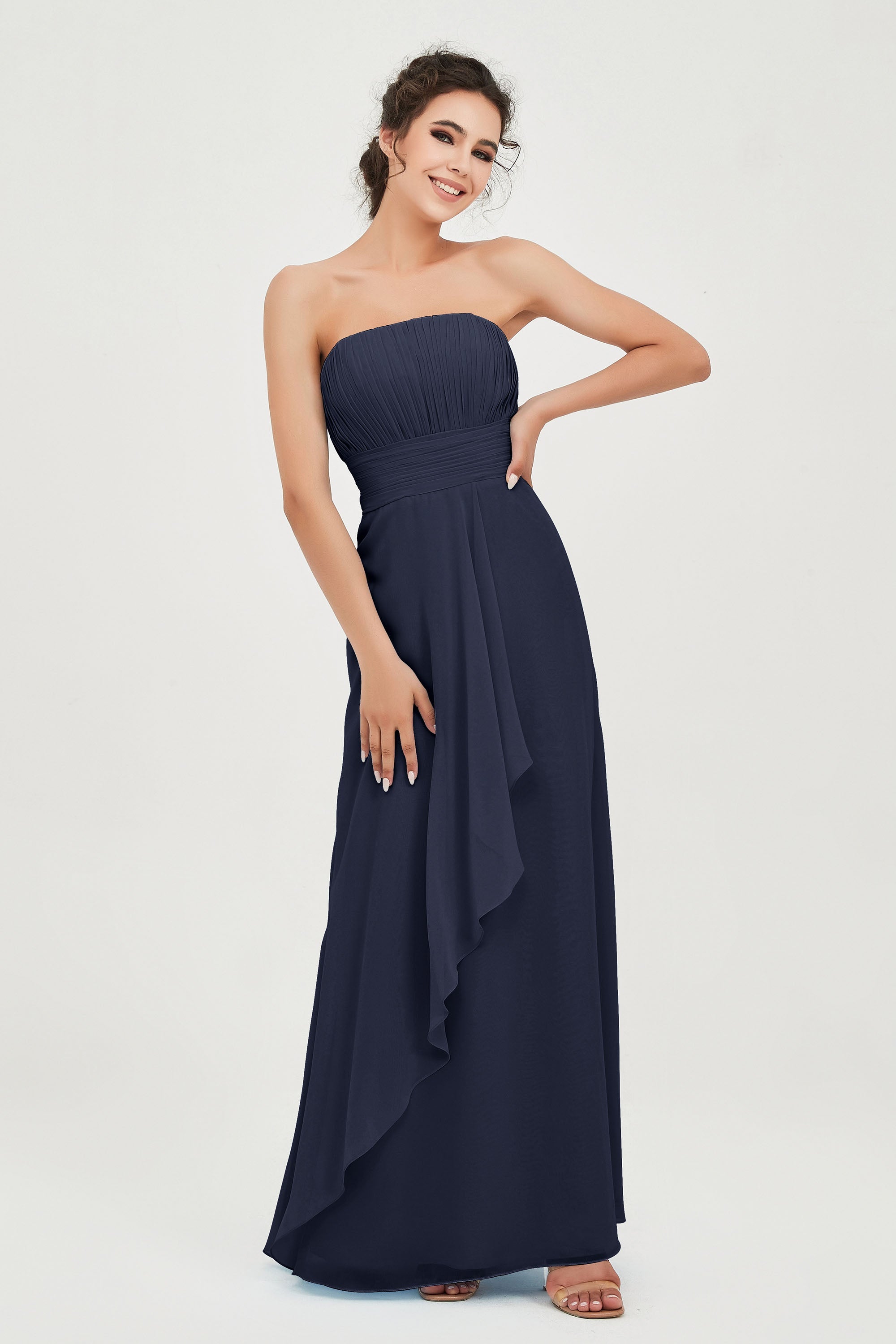 Strapless Long Bridesmaid Dresses Chiffon Strapless Sleeveless Formal Evening Dress Gowns
