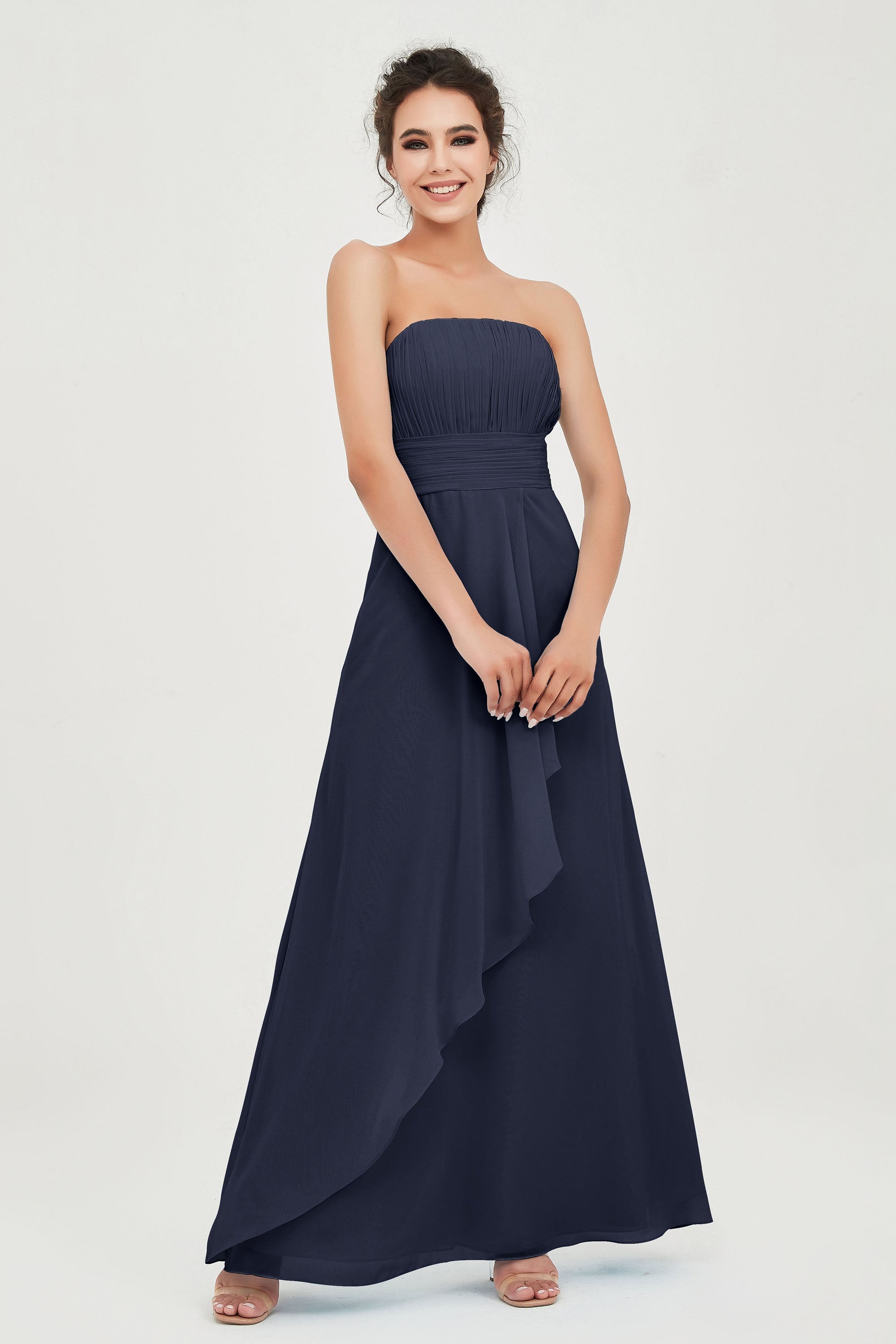 Strapless Long Bridesmaid Dresses Chiffon Strapless Sleeveless Formal Evening Dress Gowns