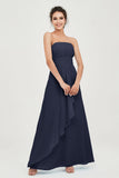 Strapless Long Bridesmaid Dresses Chiffon Strapless Sleeveless Formal Evening Dress Gowns