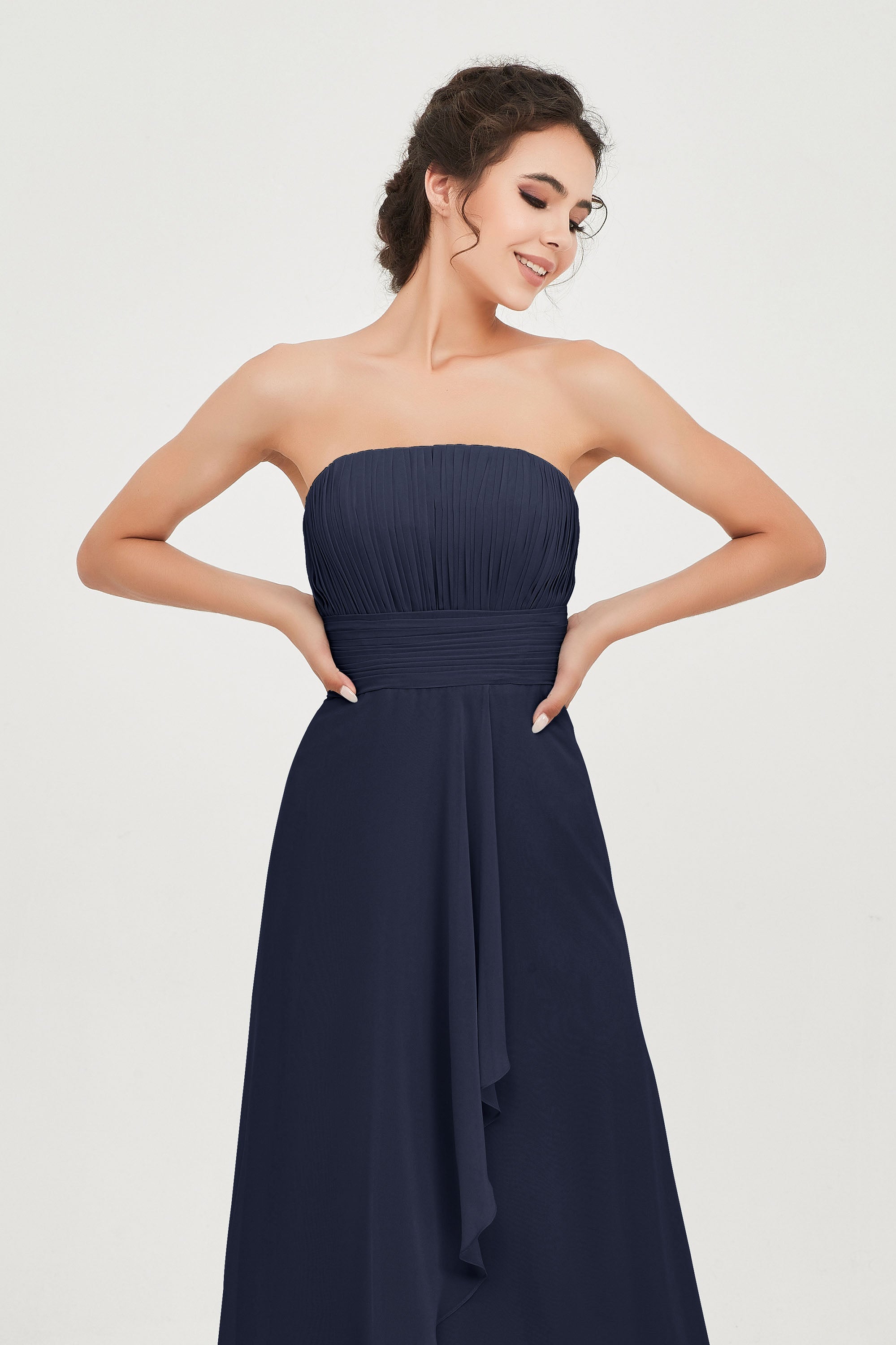 Strapless Long Bridesmaid Dresses Chiffon Strapless Sleeveless Formal Evening Dress Gowns