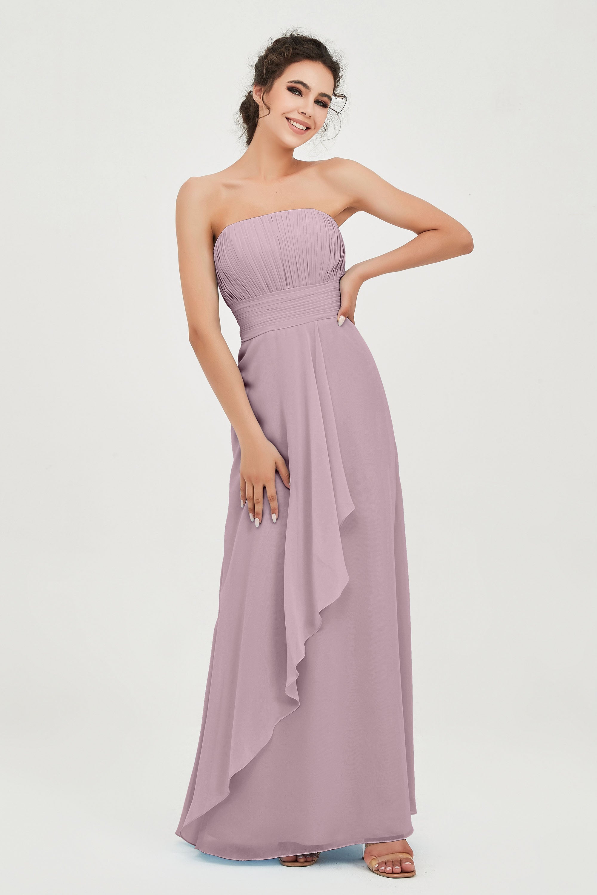 Strapless Long Bridesmaid Dresses Chiffon Strapless Sleeveless Formal Evening Dress Gowns