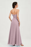Strapless Long Bridesmaid Dresses Chiffon Strapless Sleeveless Formal Evening Dress Gowns