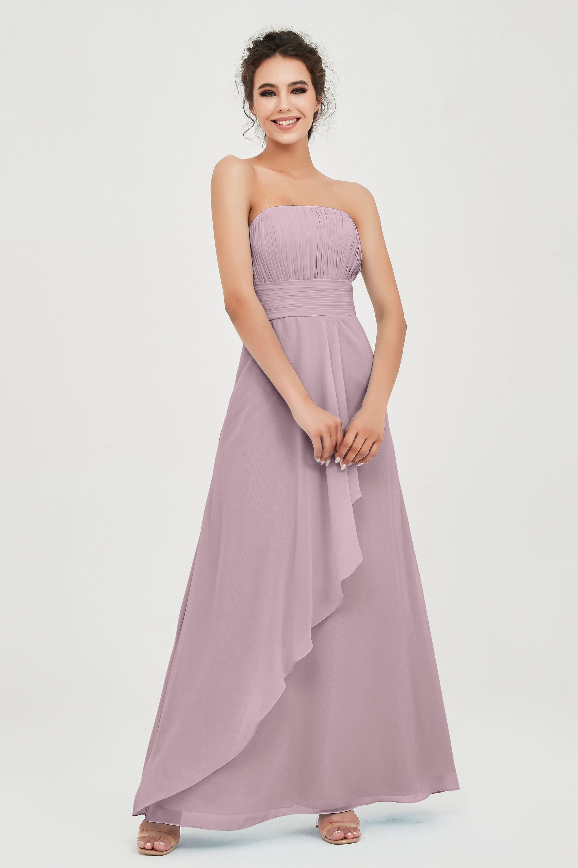 Strapless Long Bridesmaid Dresses Chiffon Strapless Sleeveless Formal Evening Dress Gowns