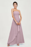 Strapless Long Bridesmaid Dresses Chiffon Strapless Sleeveless Formal Evening Dress Gowns