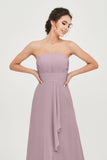 Strapless Long Bridesmaid Dresses Chiffon Strapless Sleeveless Formal Evening Dress Gowns