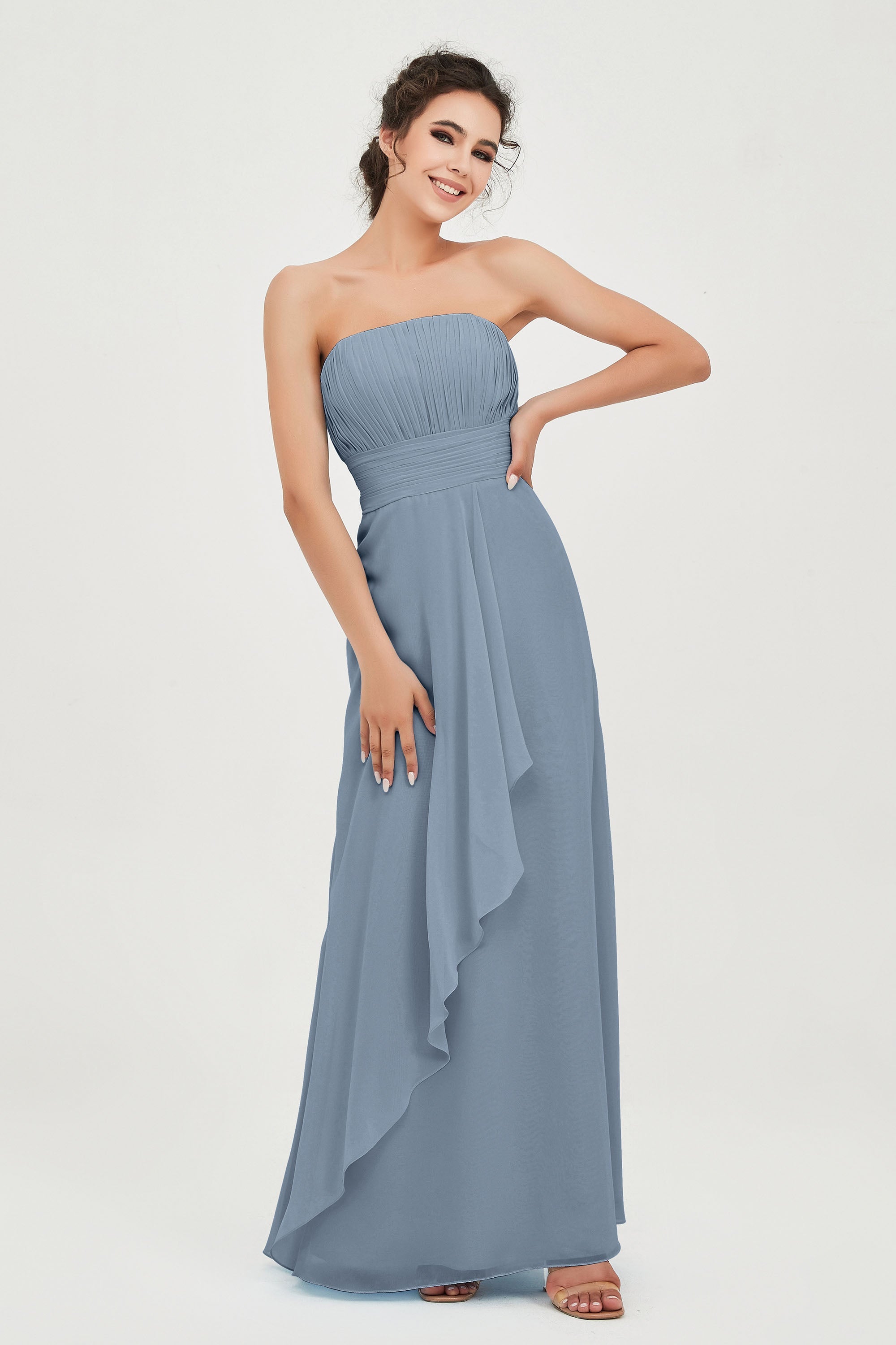 Strapless Long Bridesmaid Dresses Chiffon Strapless Sleeveless Formal Evening Dress Gowns