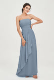 Strapless Long Bridesmaid Dresses Chiffon Strapless Sleeveless Formal Evening Dress Gowns