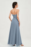 Strapless Long Bridesmaid Dresses Chiffon Strapless Sleeveless Formal Evening Dress Gowns