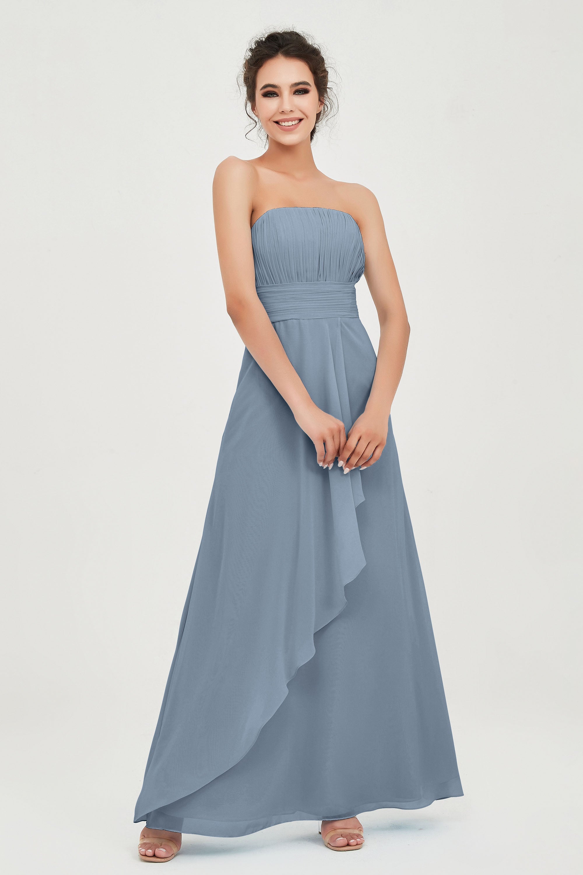 Strapless Long Bridesmaid Dresses Chiffon Strapless Sleeveless Formal Evening Dress Gowns