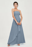 Strapless Long Bridesmaid Dresses Chiffon Strapless Sleeveless Formal Evening Dress Gowns