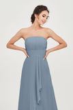 Strapless Long Bridesmaid Dresses Chiffon Strapless Sleeveless Formal Evening Dress Gowns
