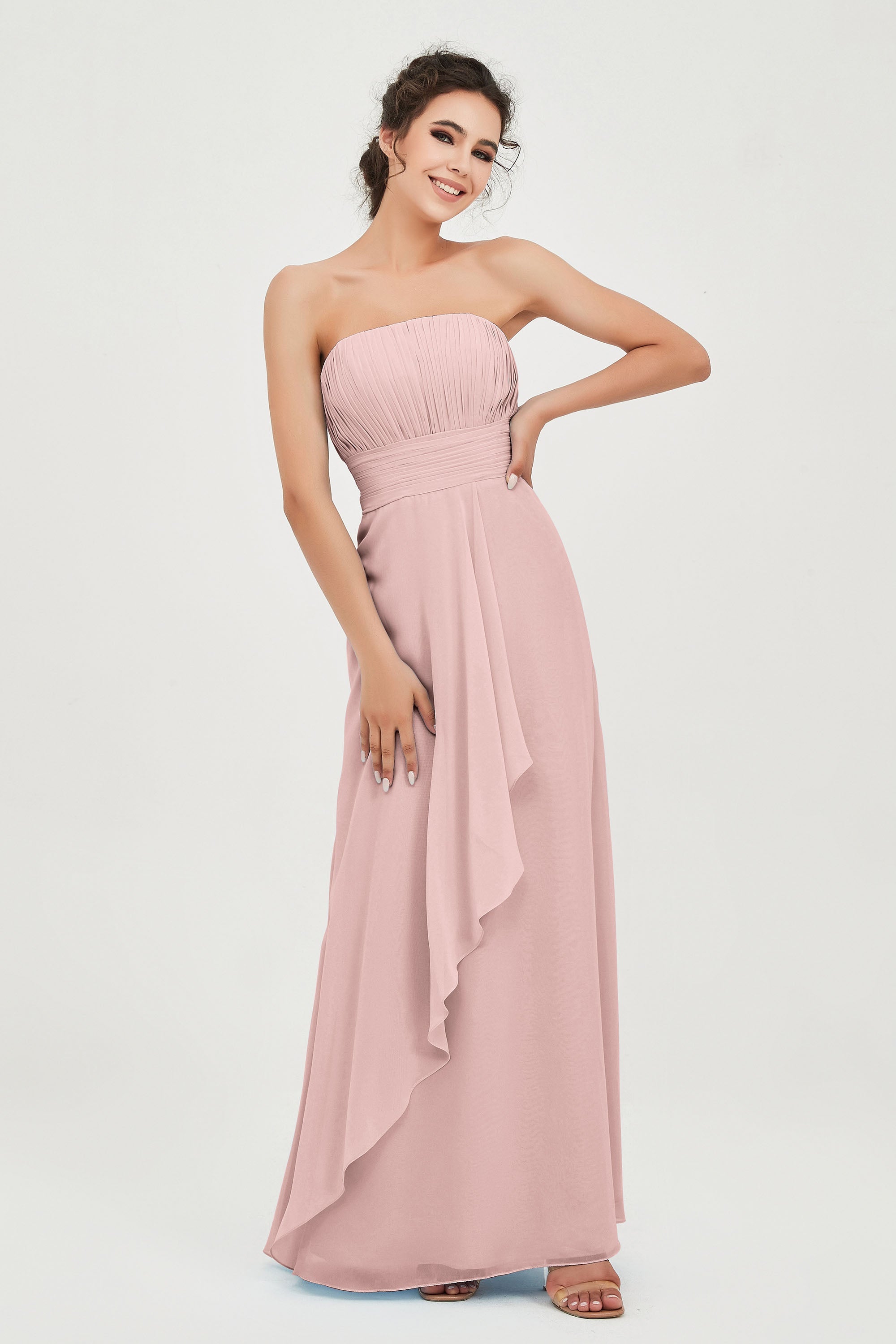 Strapless Long Bridesmaid Dresses Chiffon Strapless Sleeveless Formal Evening Dress Gowns