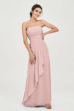 Strapless Long Bridesmaid Dresses Chiffon Strapless Sleeveless Formal Evening Dress Gowns