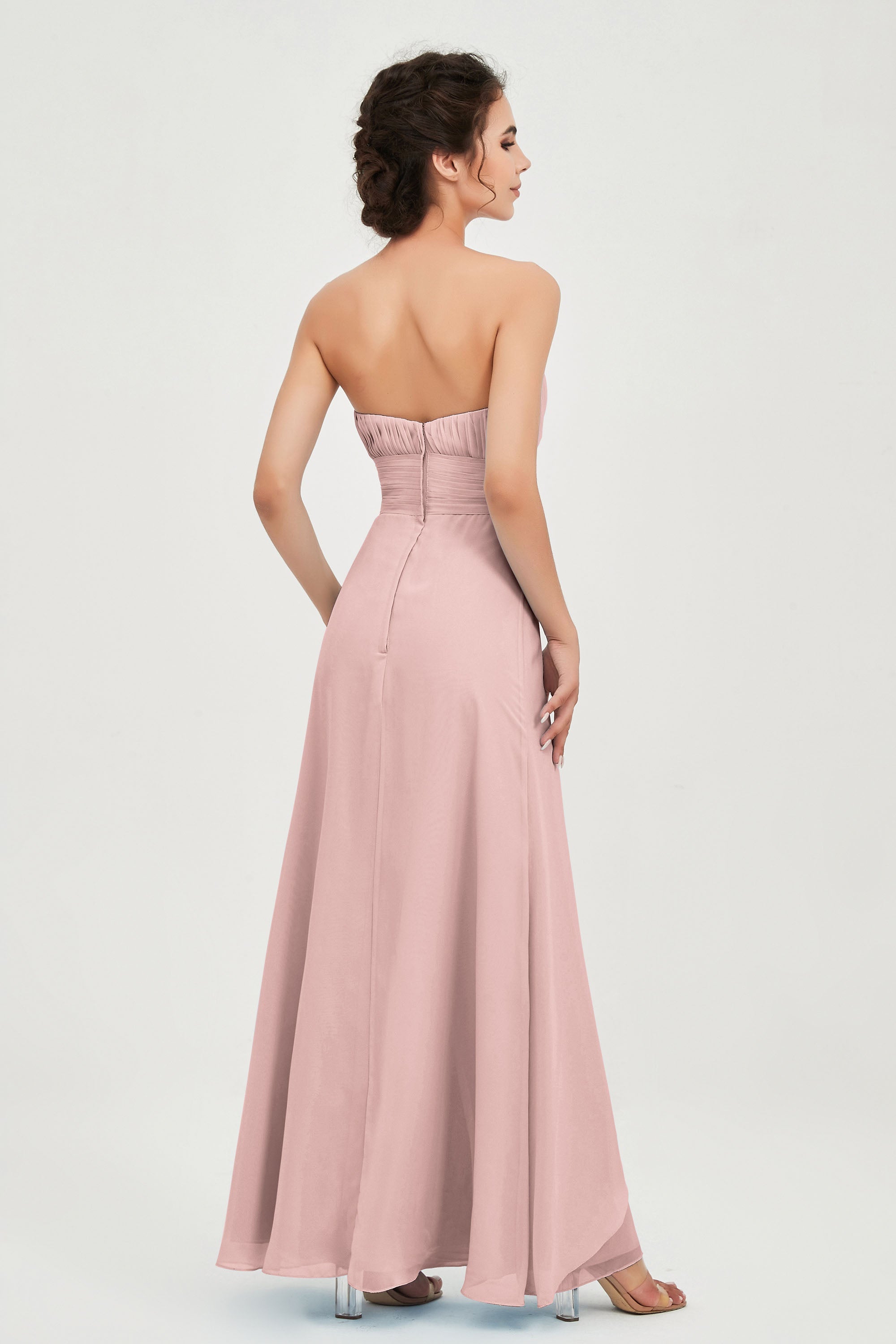 Strapless Long Bridesmaid Dresses Chiffon Strapless Sleeveless Formal Evening Dress Gowns