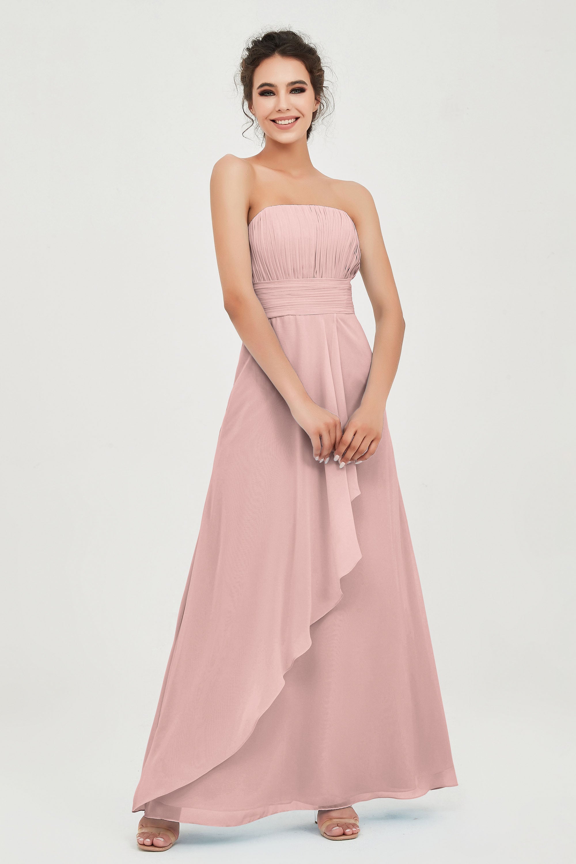 Strapless Long Bridesmaid Dresses Chiffon Strapless Sleeveless Formal Evening Dress Gowns