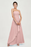Strapless Long Bridesmaid Dresses Chiffon Strapless Sleeveless Formal Evening Dress Gowns