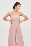 Strapless Long Bridesmaid Dresses Chiffon Strapless Sleeveless Formal Evening Dress Gowns