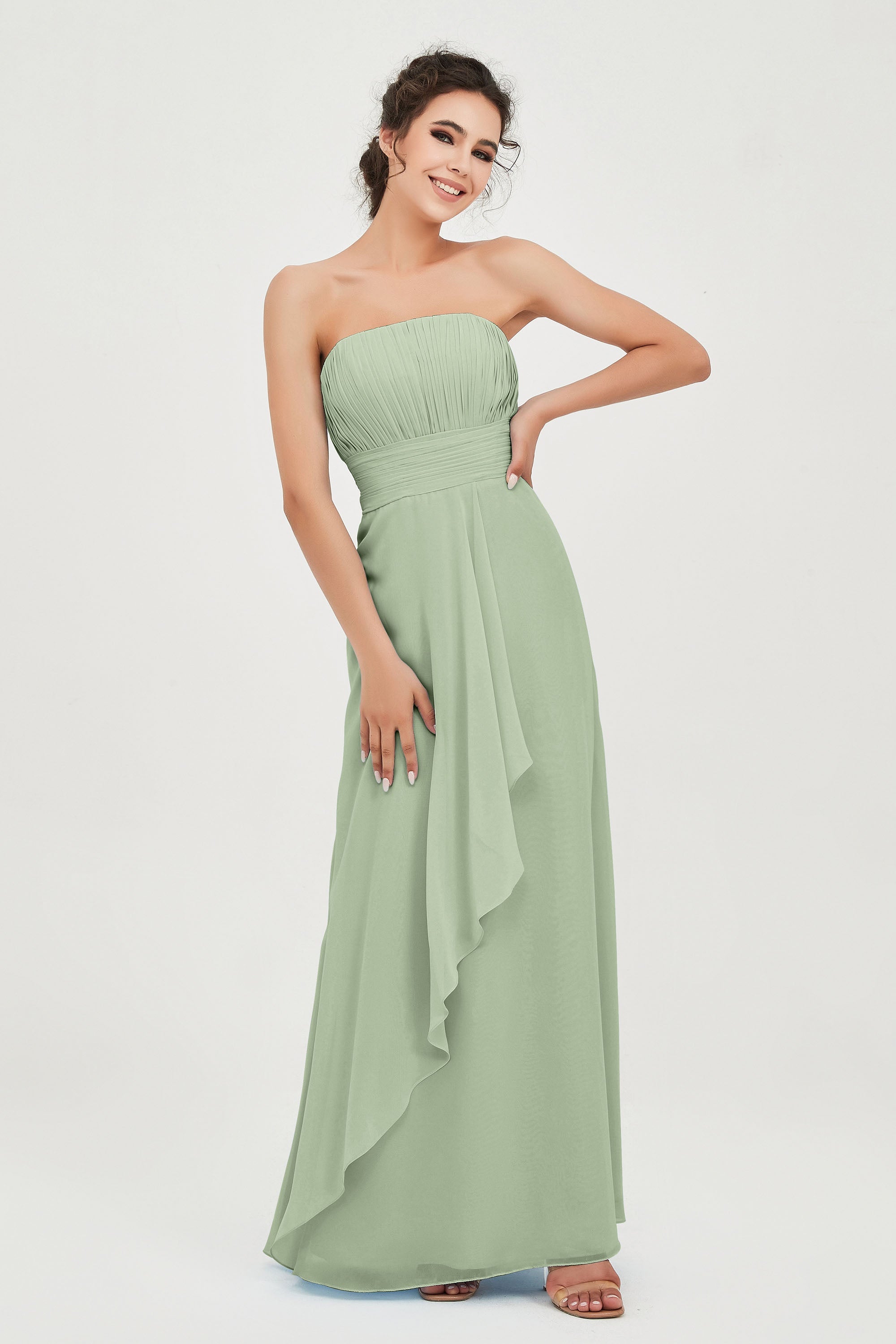 Strapless Long Bridesmaid Dresses Chiffon Strapless Sleeveless Formal Evening Dress Gowns