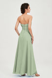 Strapless Long Bridesmaid Dresses Chiffon Strapless Sleeveless Formal Evening Dress Gowns