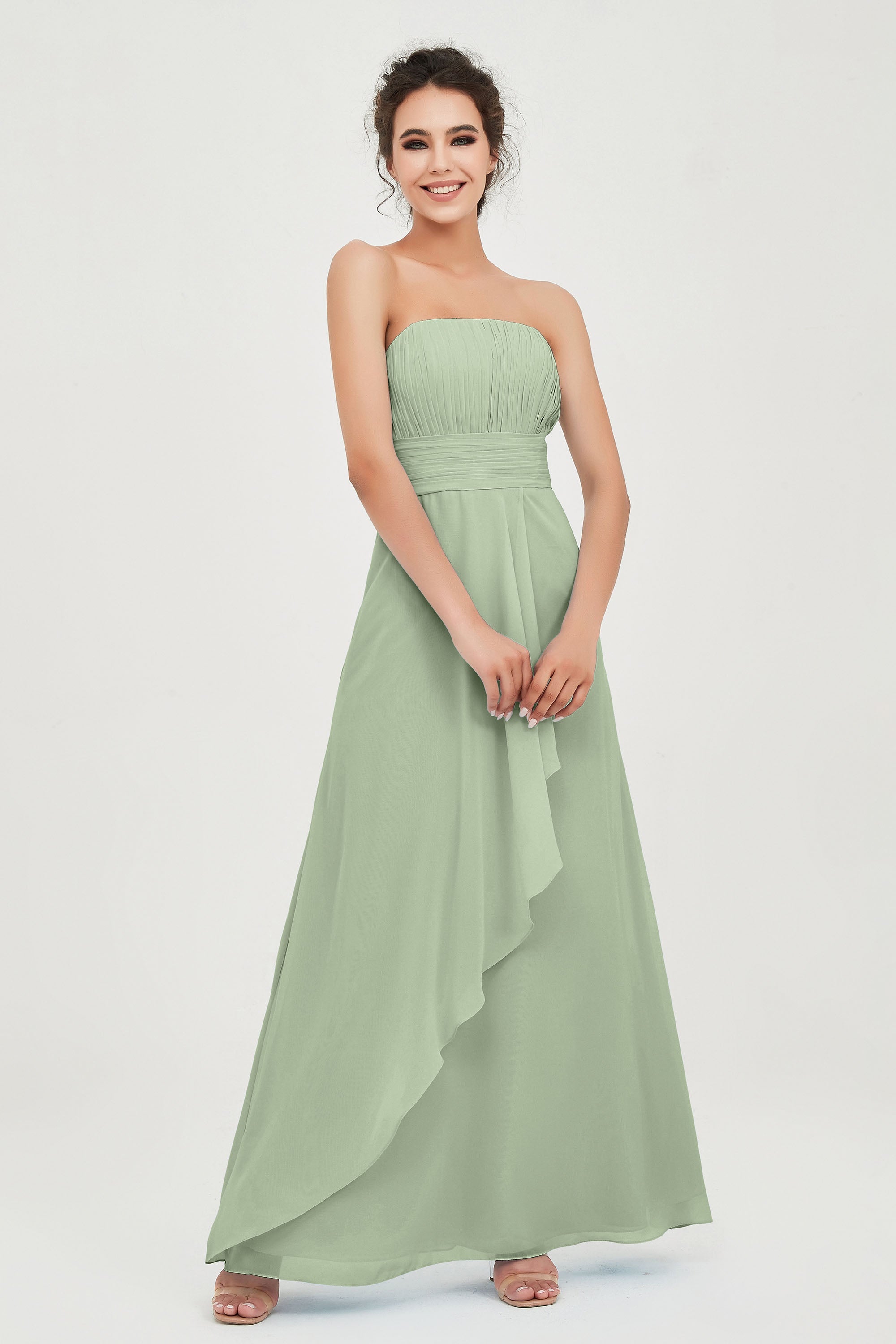 Strapless Long Bridesmaid Dresses Chiffon Strapless Sleeveless Formal Evening Dress Gowns