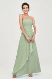 Strapless Long Bridesmaid Dresses Chiffon Strapless Sleeveless Formal Evening Dress Gowns