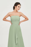 Strapless Long Bridesmaid Dresses Chiffon Strapless Sleeveless Formal Evening Dress Gowns