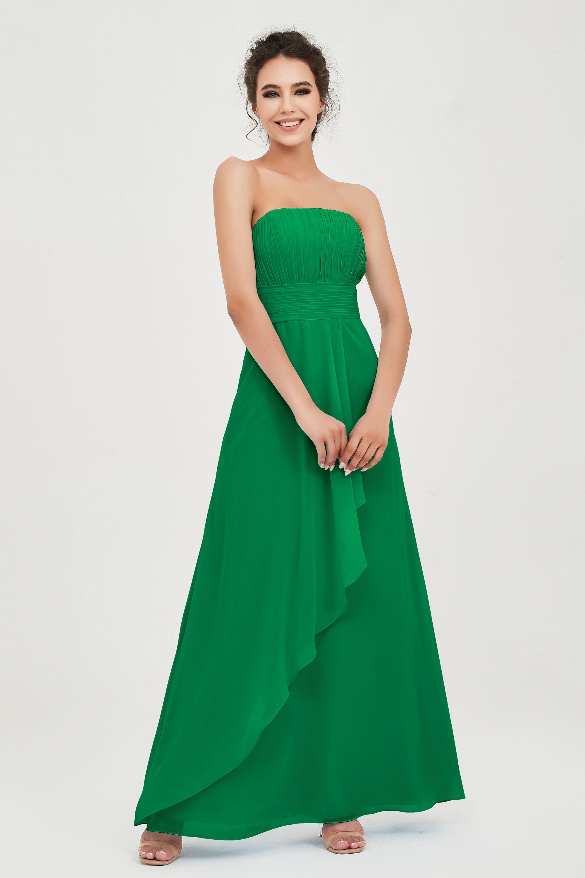 Strapless Long Bridesmaid Dresses Chiffon Strapless Sleeveless Formal Evening Dress Gowns