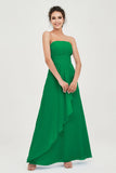 Strapless Long Bridesmaid Dresses Chiffon Strapless Sleeveless Formal Evening Dress Gowns