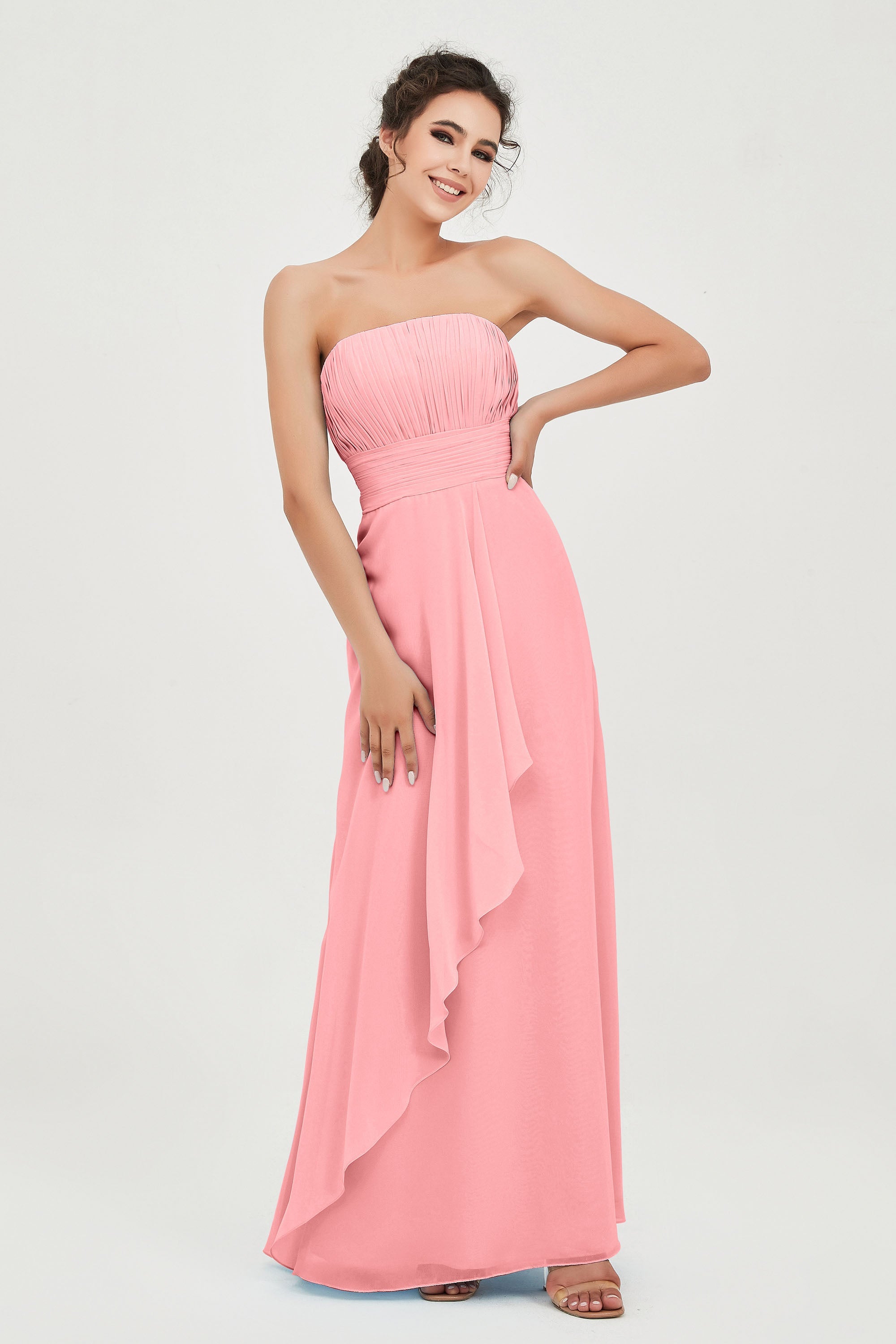 Strapless Long Bridesmaid Dresses Chiffon Strapless Sleeveless Formal Evening Dress Gowns
