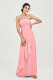 Strapless Long Bridesmaid Dresses Chiffon Strapless Sleeveless Formal Evening Dress Gowns