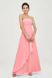 Strapless Long Bridesmaid Dresses Chiffon Strapless Sleeveless Formal Evening Dress Gowns