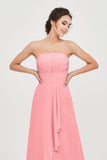 Strapless Long Bridesmaid Dresses Chiffon Strapless Sleeveless Formal Evening Dress Gowns
