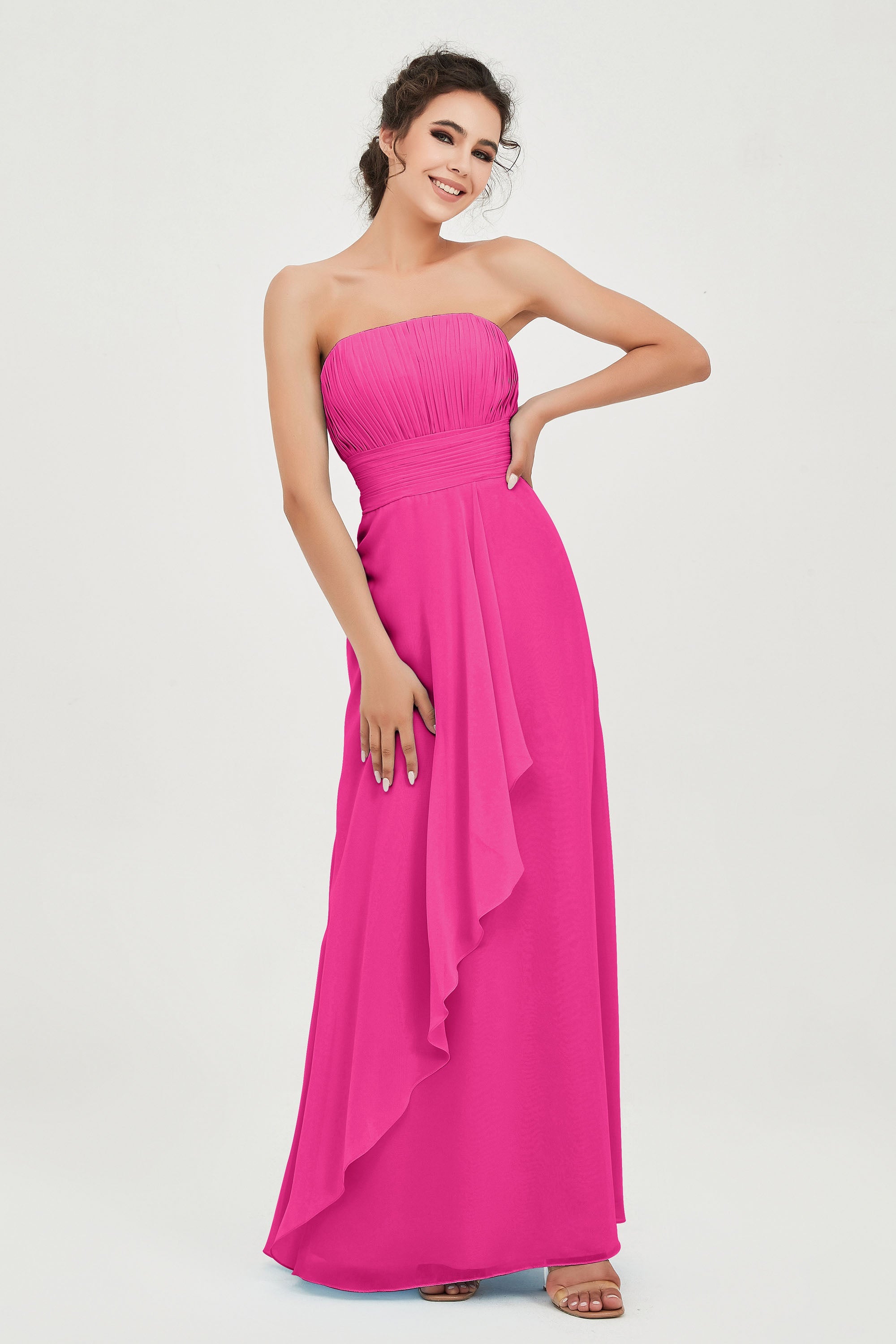 Strapless Long Bridesmaid Dresses Chiffon Strapless Sleeveless Formal Evening Dress Gowns