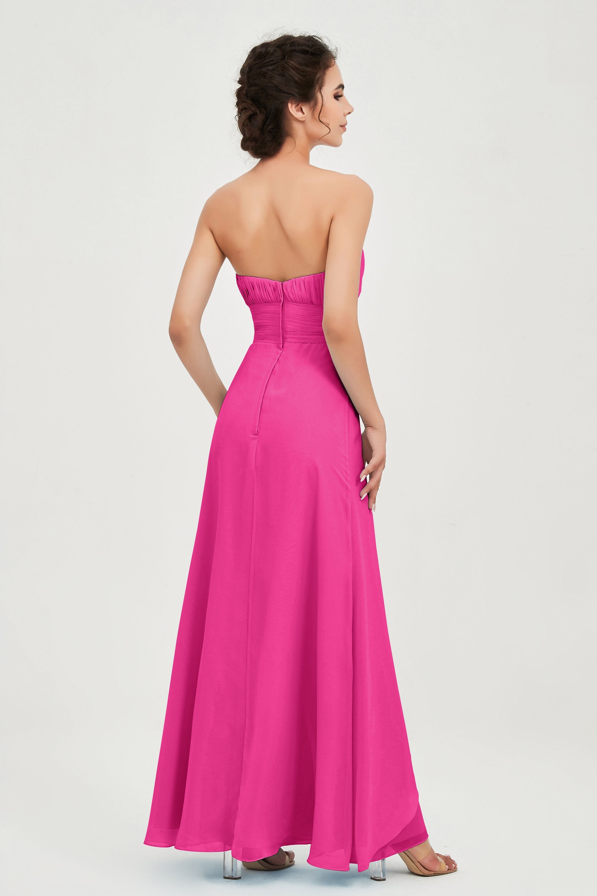 Strapless Long Bridesmaid Dresses Chiffon Strapless Sleeveless Formal Evening Dress Gowns
