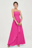 Strapless Long Bridesmaid Dresses Chiffon Strapless Sleeveless Formal Evening Dress Gowns