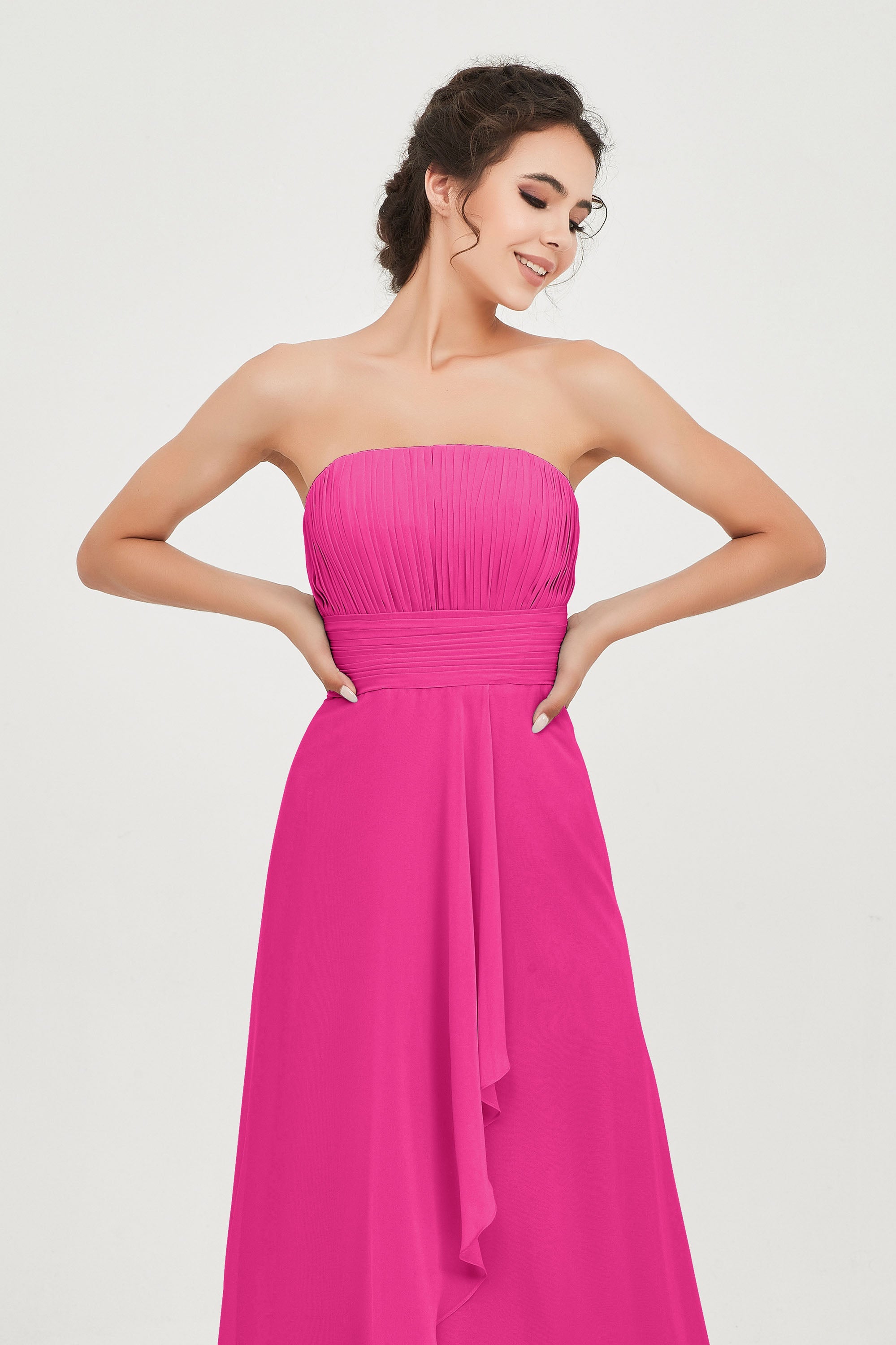 Strapless Long Bridesmaid Dresses Chiffon Strapless Sleeveless Formal Evening Dress Gowns