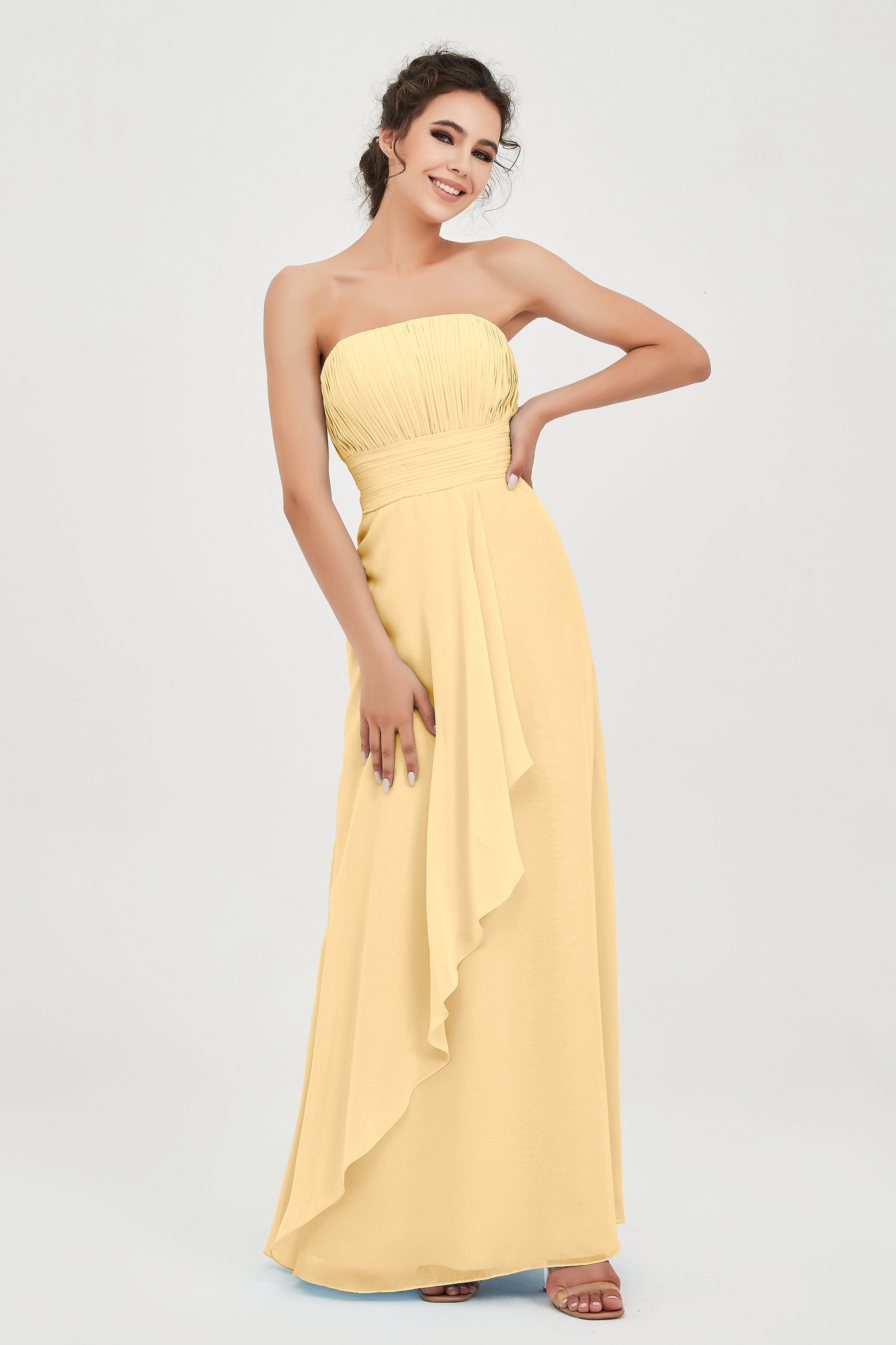 Strapless Long Bridesmaid Dresses Chiffon Strapless Sleeveless Formal Evening Dress Gowns