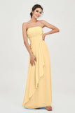 Strapless Long Bridesmaid Dresses Chiffon Strapless Sleeveless Formal Evening Dress Gowns