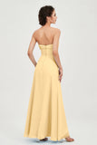 Strapless Long Bridesmaid Dresses Chiffon Strapless Sleeveless Formal Evening Dress Gowns