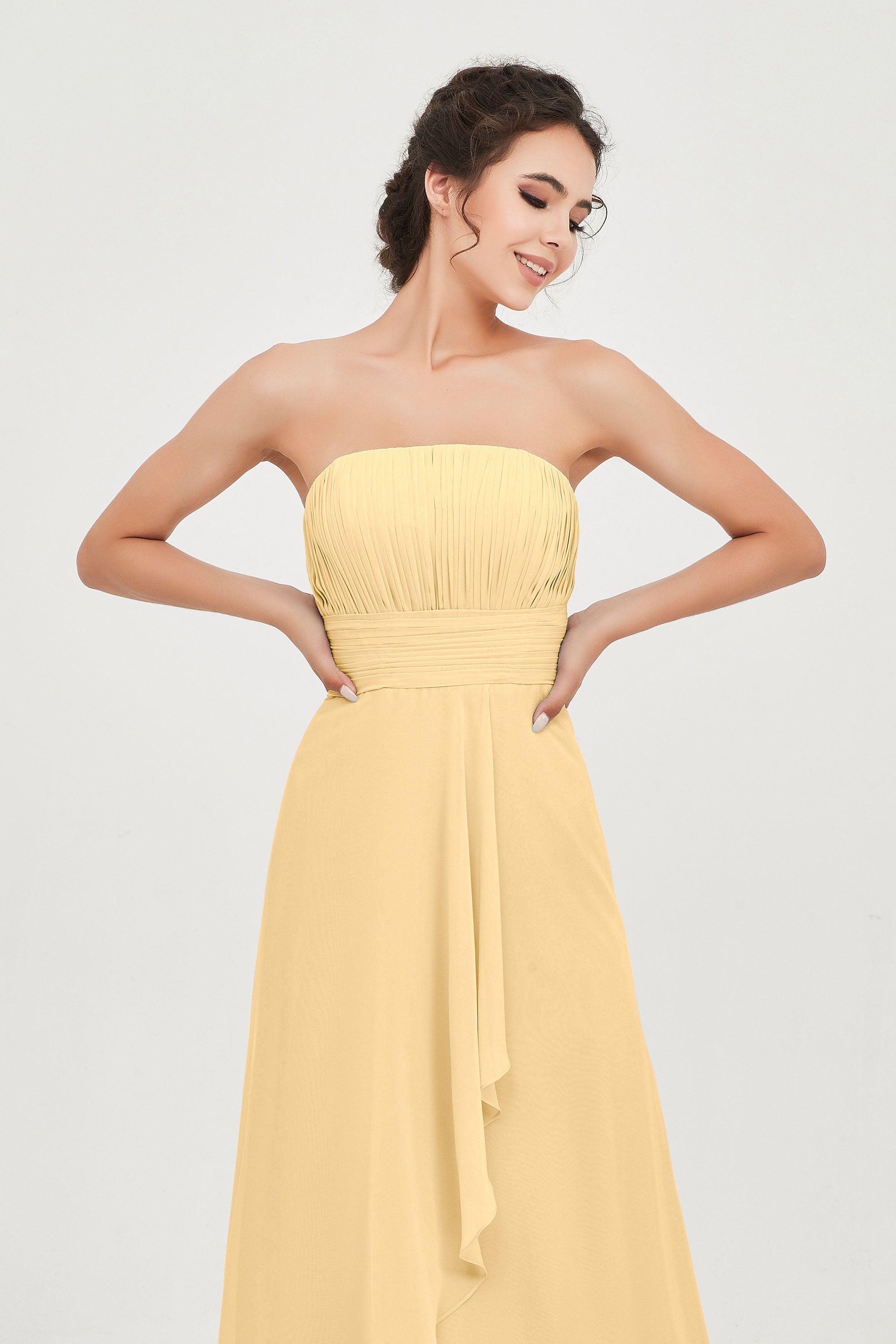 Strapless Long Bridesmaid Dresses Chiffon Strapless Sleeveless Formal Evening Dress Gowns