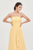Strapless Long Bridesmaid Dresses Chiffon Strapless Sleeveless Formal Evening Dress Gowns