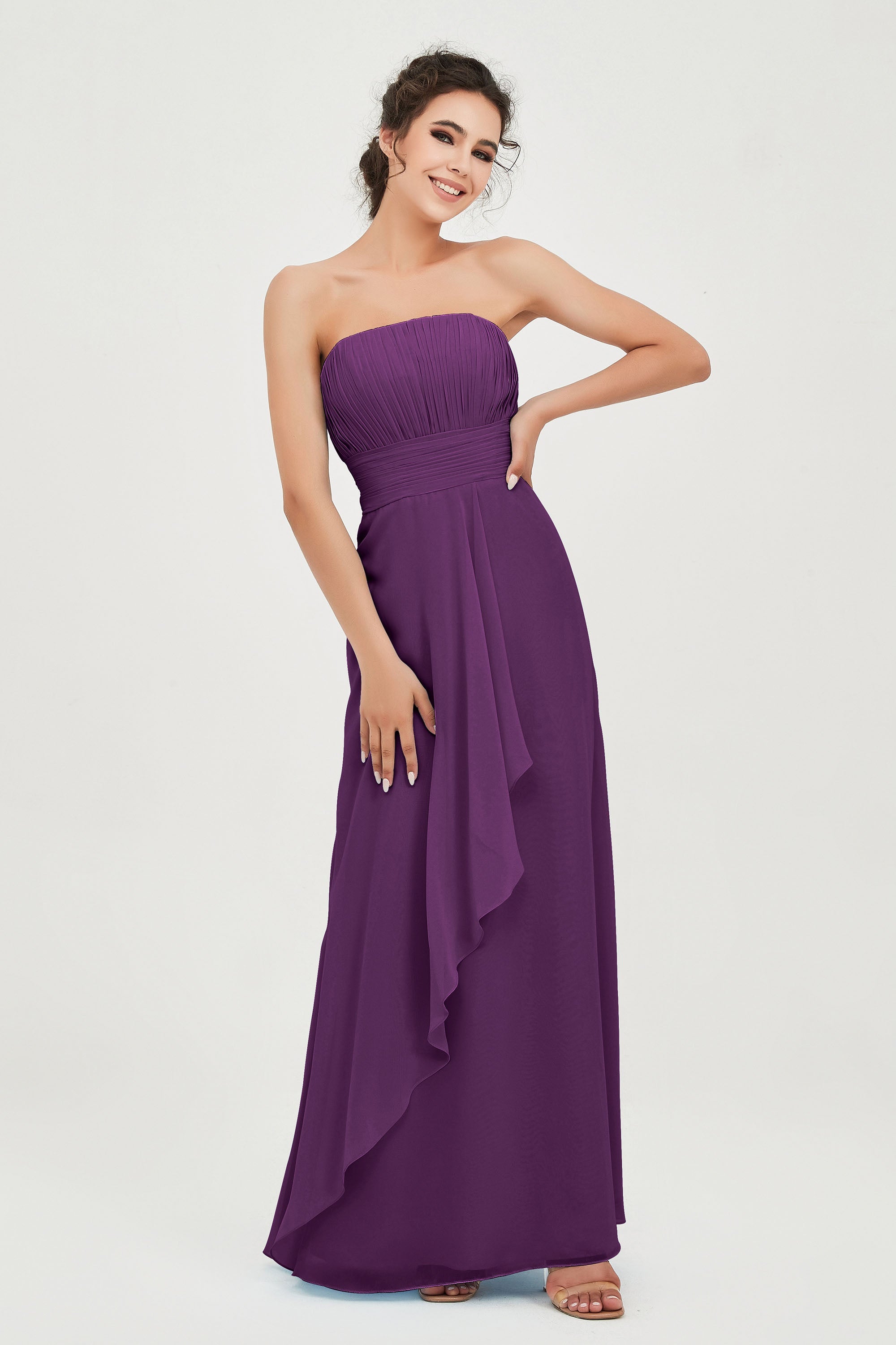 Strapless Long Bridesmaid Dresses Chiffon Strapless Sleeveless Formal Evening Dress Gowns