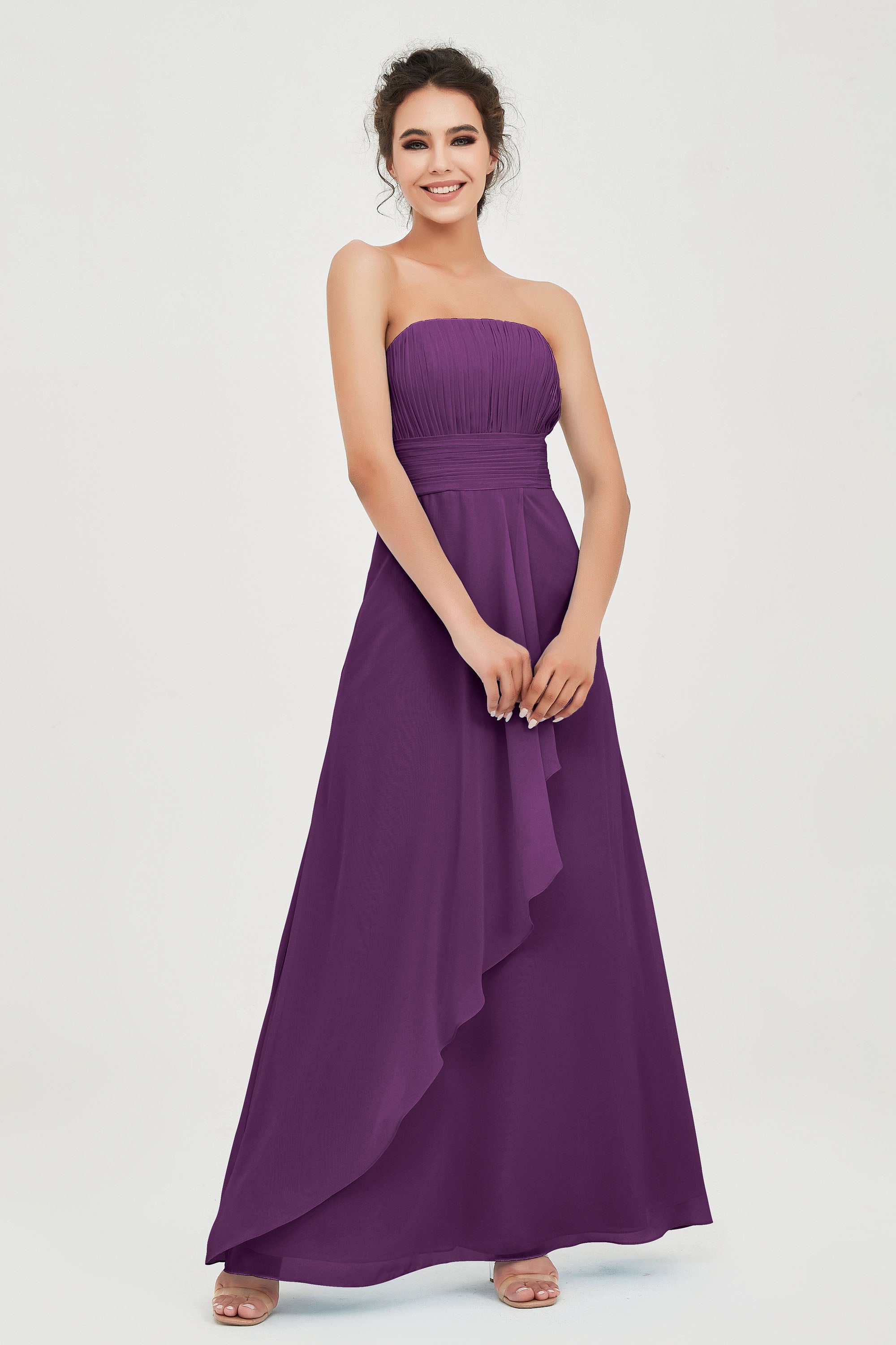Strapless Long Bridesmaid Dresses Chiffon Strapless Sleeveless Formal Evening Dress Gowns