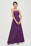 Strapless Long Bridesmaid Dresses Chiffon Strapless Sleeveless Formal Evening Dress Gowns