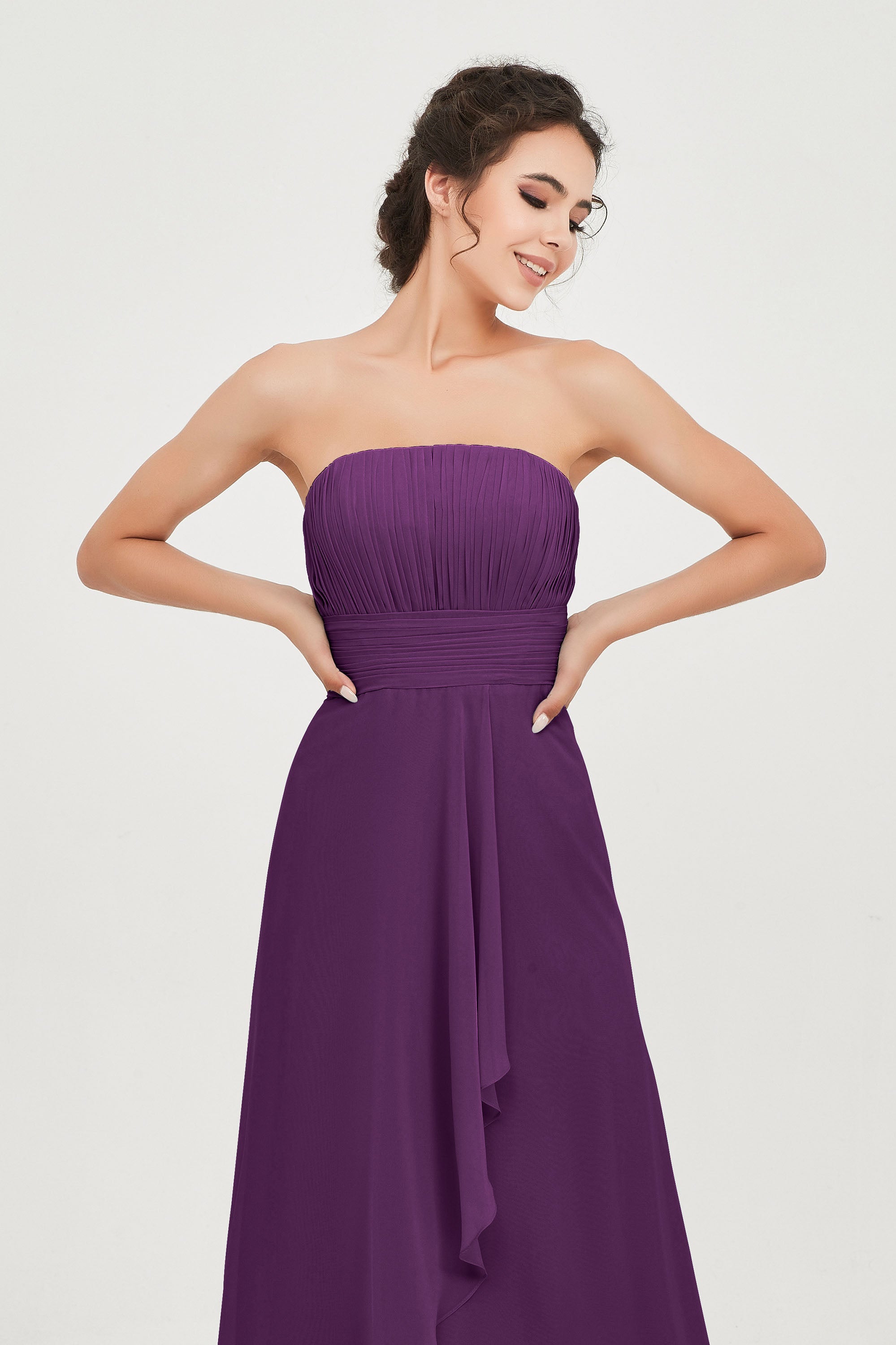 Strapless Long Bridesmaid Dresses Chiffon Strapless Sleeveless Formal Evening Dress Gowns